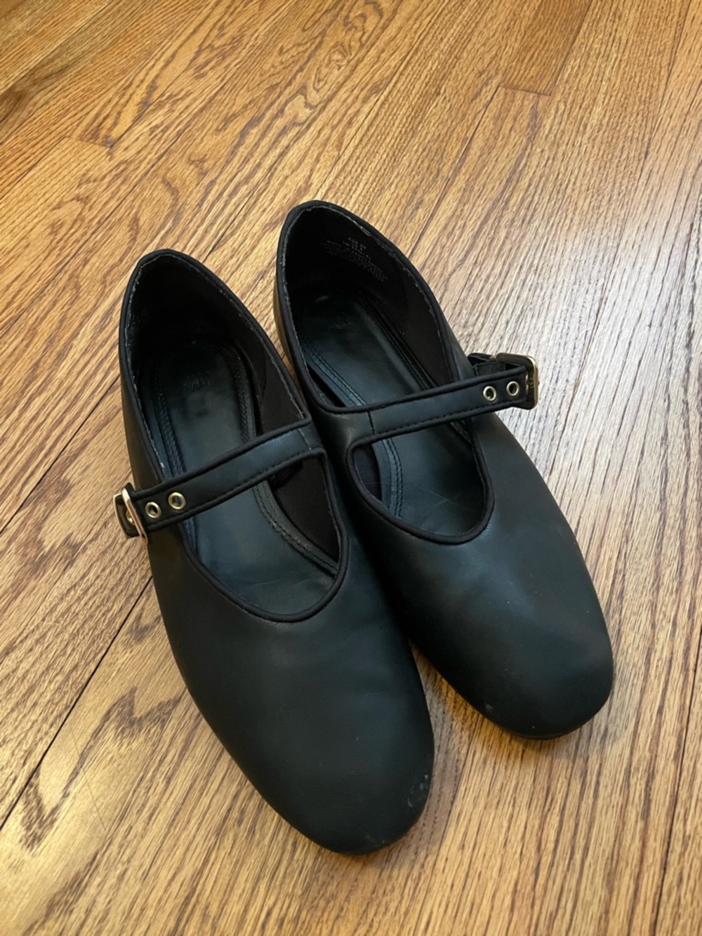 H&M Black Mary Jane Flats with Gold-Tone Buckle